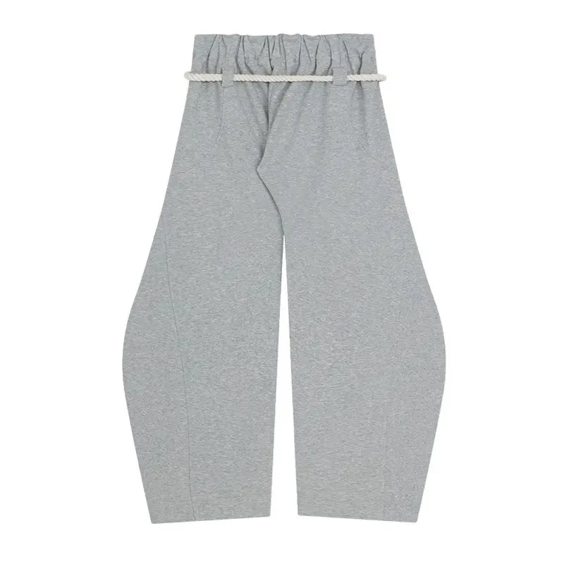 Korean Women Sports Aesthetics Wide Leg Slacks Solid Color K-pop Loose Casual Drawstring Elastic Waistband Autumn Street Pants