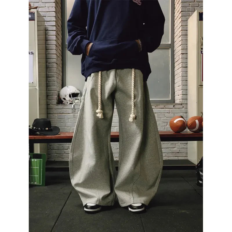 Korean Women Sports Aesthetics Wide Leg Slacks Solid Color K-pop Loose Casual Drawstring Elastic Waistband Autumn Street Pants
